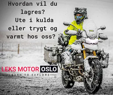 Motorsykler parkert innendørs for vinterlagring hos LEKS Motor AS, med innleveringsmulighet i Brumunddal for kunder i Innlandet.